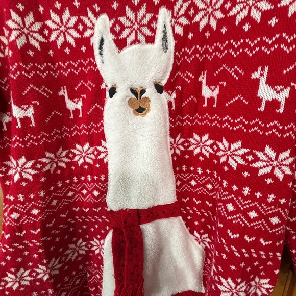Festive Red Llama Turtleneck Sweater - Picture 3 of 10